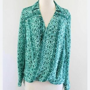 Michael Kors Women's Teal Green Snakeskin Print Surplice Drape Blouse